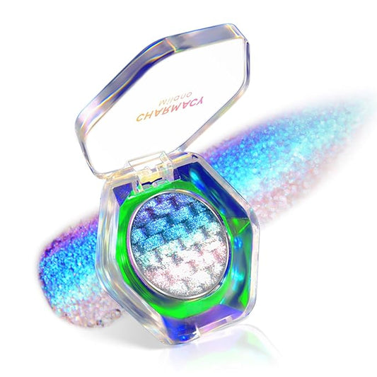 CHARMACY Chameleon Diamond Rainbow Eyeshadow, Multichrome Face Highlighter Palette, Multi-use, Long Lasting, High Pigment, Metallic Glitter Sparkling Eyeshadow Eyes Makeup Highlighter #03