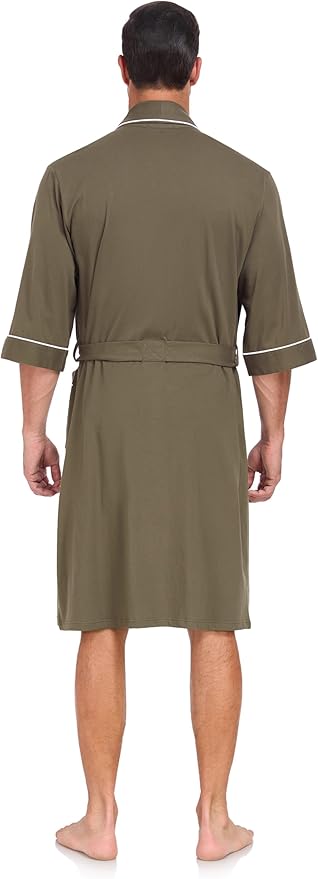 COLORFULLEAF Men's Bathrobes 100% Cotton Soft Comfort Breathable Short Sleeve Summer Kimono Mens Lightweight Robe