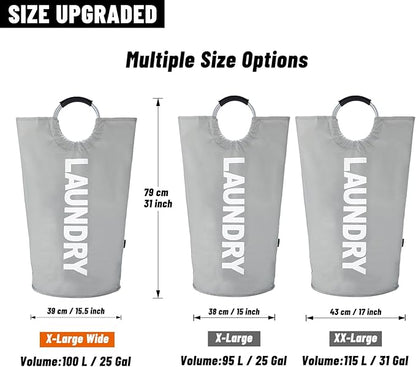 Caroeas 100L Laundry Basket,Large Laundry Hamper, Laundry Bag with Padded Handles, Clothes Hamper Stands Up Well, Collapsible Free Standing Easy Storage Washing Bin (Light Grey,100L)