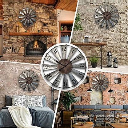 Mrocioa 30inch Windmill Distressed Metal Wall Clocks Rustic Large Decorative Clock Oversized Farmhouse Decor,Non Ticking,Battery Operated