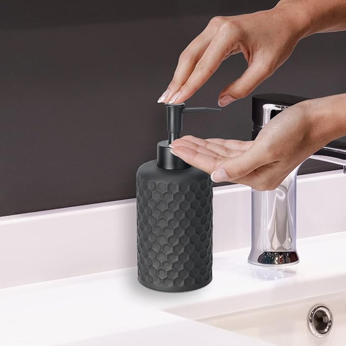 zccz Bathroom Accessory Set - 6 Pcs Black Bathroom Accessories Set with Trash Can, Toothbrush Holder, Toothbrush Cup, Soap Dispenser, Soap Dish, Toilet Brush with Holder - Accessoire Salle de Bain