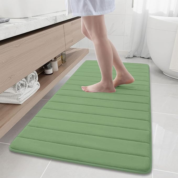 Buganda Memory Foam Bath Mat, 60" x 24", Ultra Soft and Non-Slip Bathroom Rugs, Water Absorbent and Machine Washable Bath Rug Runner for Bathroom, Shower, and Tub, Olive Green