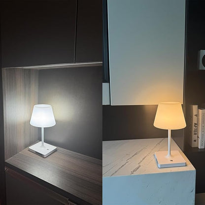 Cordless Table lamp, Outdoor Battery Operated Rechargeable Desk lamp,Waterproof Shower Lamp,4000mAh LED 3 Colors Small Wireless lamp for Kitchen Counter -White