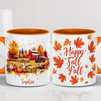 Personalized Fall Farm Coffee Mugs - Farm Lover Mugs Gift for Women Men - Fall Autumn Decor Gifts For Home Farmhouse Thanksgiving - Happy Fall Y'all Mug - 11oz Printed Ceramic Mug