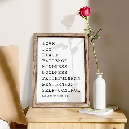 Christian Wall Decors, Positive Home Decors for Living Room, Galatians 5:22-23 Signs Decor, Scripture Decor Art, Framed Wall Plaque Sign 15 * 11.5 inches, Love Joy Peace Sign