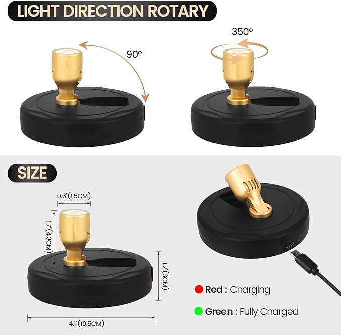Rechargeable Spotlight, Battery Powered Picture Lights with Remote, Dimmable Plant Spot Light Indoor, Cordless Accent Lighting, LED Uplight for Tree Dartboard Decor Painting Artwork Photo