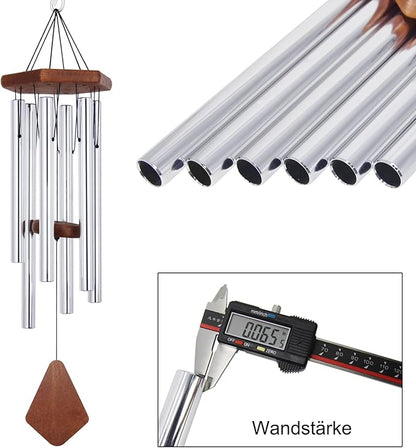 ASTARIN Memorial Wind Chimes for Outside, 30'' Deep Tone, Sympathy Wind-Chime Personalized with 6 Tuned Tubes, Elegant Chime for Garden Patio Balcony and Home Silver