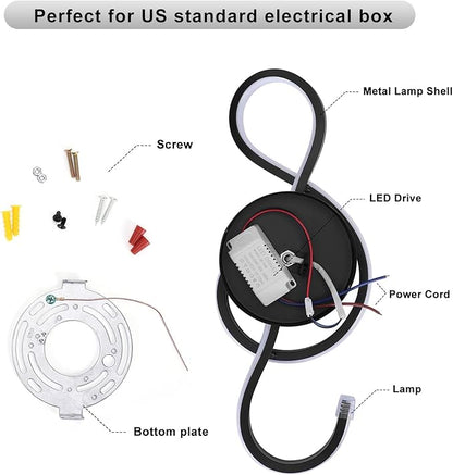 XEYOU 22W Modern Wall Sconce Lighting Indoor LED Creative Wall Light Fixture Music Symbol Art Decoration Wall Lamp for Living Room Bedroom Stair Corridor, Black 4500K