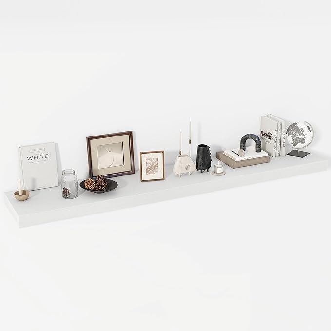 72 Inch Floating Shelves, 12" Deep Floating Shelf Wall Mounted, 72" Wall Shelves, Rustic Deep Bookshelf, Extra Deeper & Thicker Display Shelves for Bedroom, Living Room, White, Set of 1