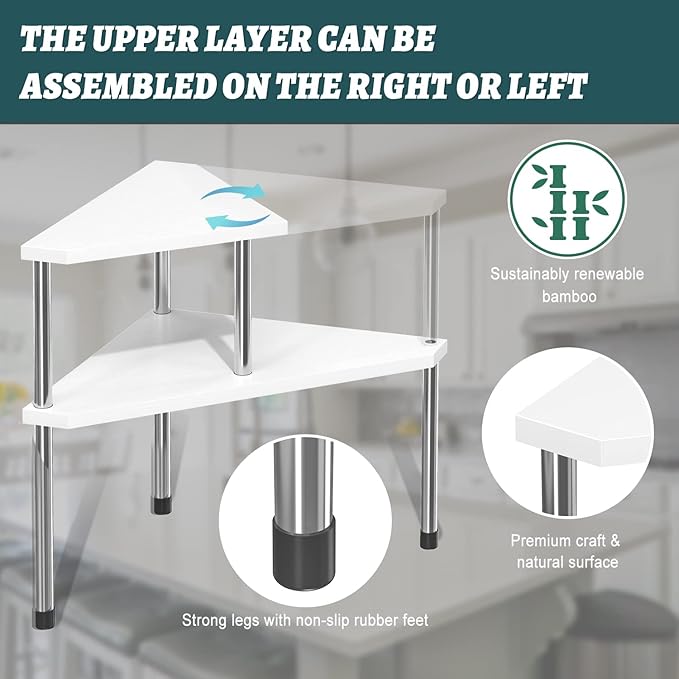 Weenson Bathroom Counter Organizer Over Sink for Toiletries Makeup, Kitchen Countertop Organizer Spice Rack for Salt, 2-Tier Corner Counter Shelf for Coffee Area Storage Dresser Table Bamboo