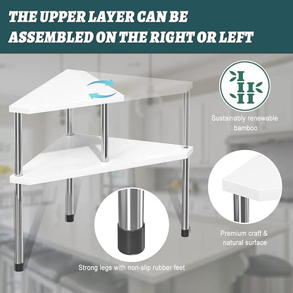 Weenson Bathroom Counter Organizer Over Sink for Toiletries Makeup, Kitchen Countertop Organizer Spice Rack for Salt, 2-Tier Corner Counter Shelf for Coffee Area Storage Dresser Table Bamboo