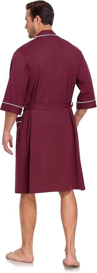 COLORFULLEAF Men's Bathrobes 100% Cotton Soft Comfort Breathable Short Sleeve Summer Kimono Mens Lightweight Robe