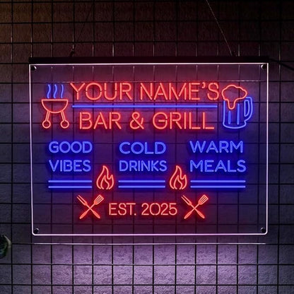 Personalized BBQ Neon Sign Custom Bar and Grill Sign Patio LED Lights Backyard Bar Signs for Men Outdoor Lighted Patio Acrylic Table Grilling Kitchen Home Garden Wall Decor