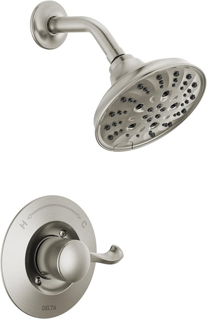 Delta Faucet Esato 14 Series Single-Handle Shower Faucet, Shower Trim Kit with 5-Spray H2Okinetic Shower Head, SpotShield Brushed Nickel 142897-SP (Valve Included)