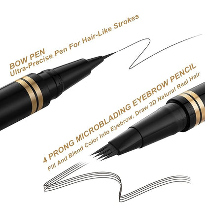 Eyebrow Makeup Kit - 4 Tip Waterproof Microblading Pencil, Eyeliner, Pomade, Dual-ended Brush - Natural Looking - Ebony