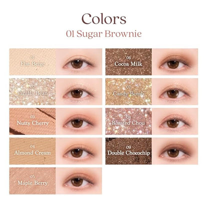 dasique Shadow Palette #01 Sugar Brownie I Cruelty-Free I 9 Blendable Shades in Smooth Matte and Shimmer Finishes with Gorgeous Pearls