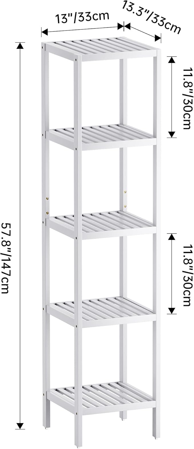SMIBUY Bathroom Storage Shelf, 5-Tier Bamboo Rack Organizer, Multifunctional Shelving Unit for Living Room Bedroom Kitchen (White)