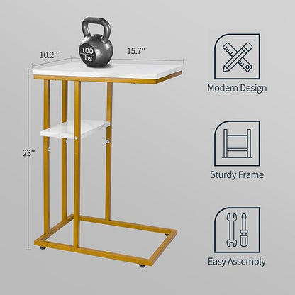 Yoobure C Shaped End Table, Side Table for Couch and Bed, Small Side Tables for Small Spaces, Living Room, Bedroom, Rustic Snack Tables