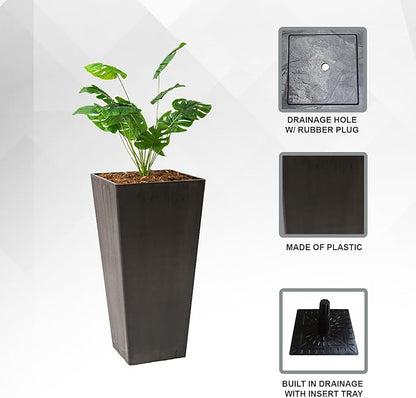 XBrand Modern 28-Inch Square Planter, Modern Tapered Planter Perfect for Indoor & Outdoor, Patio Décor, Set of 2