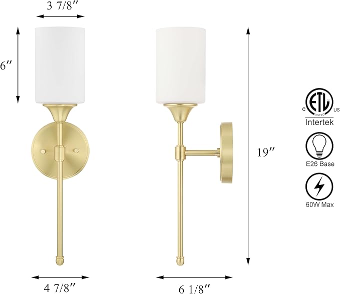 XiNBEi Lighting Wall Sconce, Bathroom Vanity Light with Glass, Classic Wall Fixture Satin Brass Finish for Bathroom XB-W1216-SB