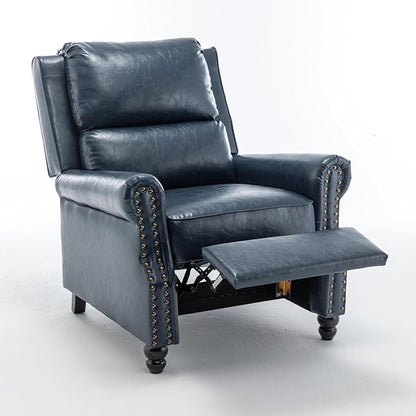 UIXE Faux Leather Recliner Chairs Set of 2, Pushback Armchair Overstuffed Accent Chair for Living Room, Rivet Trim Club Chair Home Theater Bedroom Reading Seat - Navy Blue