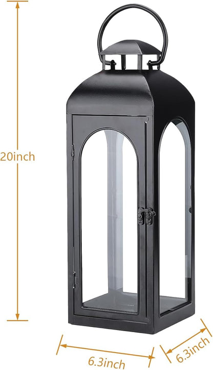 Bdor 20-Inch Metal and Tempered Glass Candle Lantern - Premium Outdoor Lantern, Decorative Lanterns with Handcrafted Design for Patio, Garden & Indoor Decor