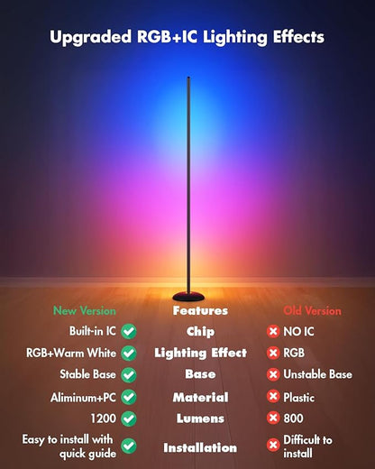 Corner Floor Lamp, Smart RGB LED Corner Lamp with App & Remote, Modern Floor Lamp with 16 Million Colors, Music Sync, Scene Modes, Color Changing Standing Lamps for Living Room, Bedroom