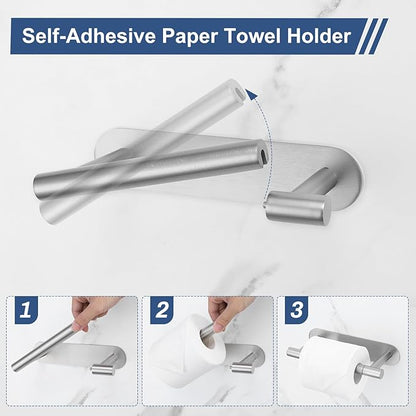 Self Adhesive Toilet Paper Holder, SUS304 Stainless Steel Brushed Nickel Toilet Roll Holder, Double Base Paper Towel Holder Wall Mount No Drilling for Bathroom, Kitchen, Washroom