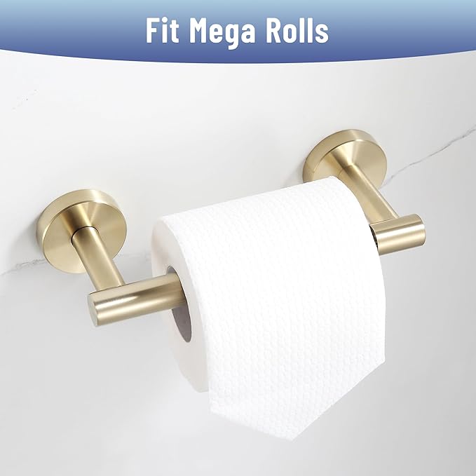 BVL Toilet Paper Holder Brushed Gold Wall Mount Stainless Steel 304 Large Mega Roll