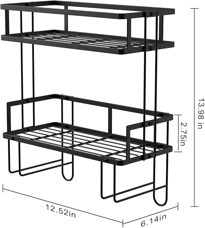Over The Toilet Storage Shelf, 2-Tier Bathroom Storage Organizer Upgrade Punch-Free Toliet Storage Shelf, Home Storage Rack with Hooks Shelf,Black