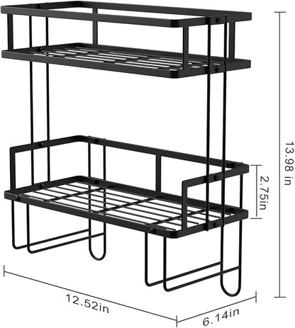 Over The Toilet Storage Shelf, 2-Tier Bathroom Storage Organizer Upgrade Punch-Free Toliet Storage Shelf, Home Storage Rack with Hooks Shelf,Black