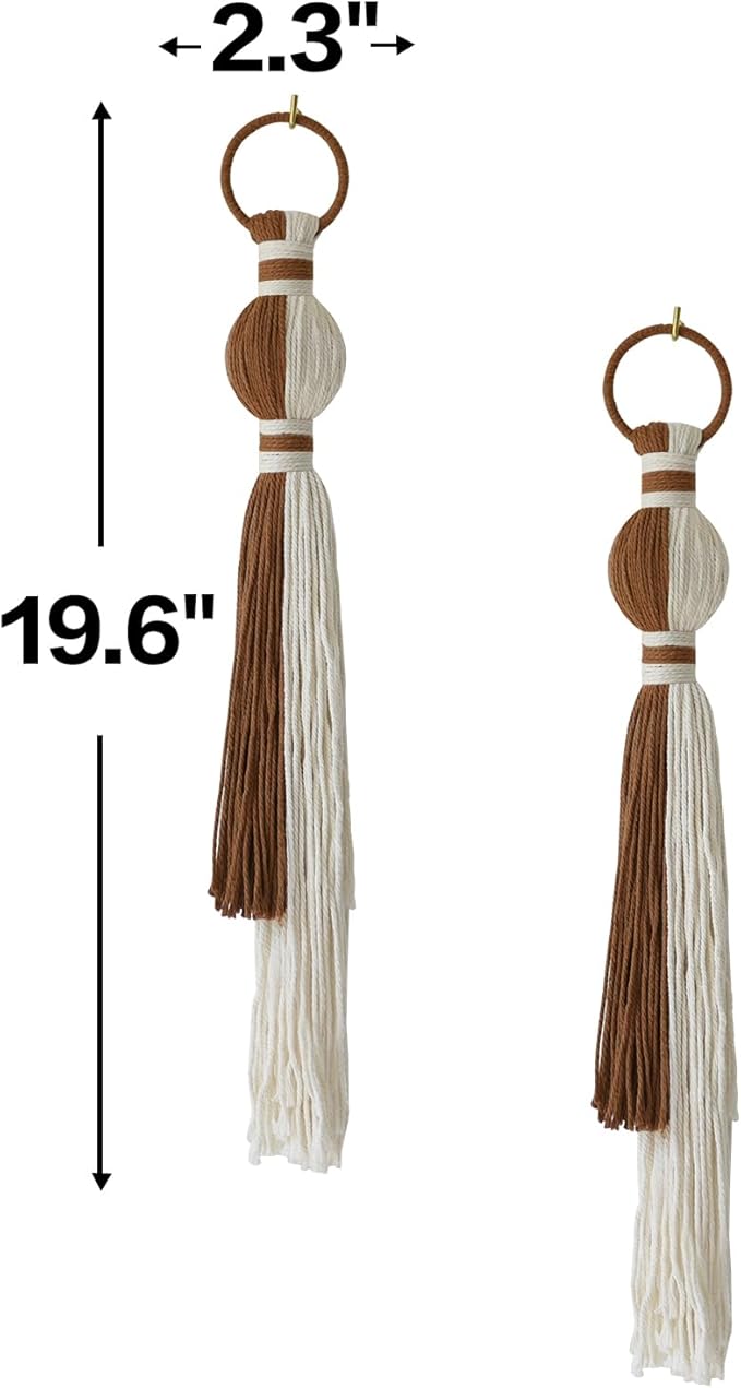 2Pcs Macrame Wall Hanging Boho Home Decor Fiber Art with Sphere Knots Tassels Handmade Yarn Art for Bedroom Living Room Office Entryway