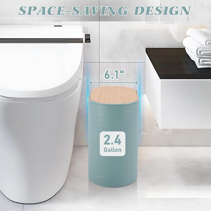 Blue Bathroom Set, Light Blue Bathroom Accessories Set with Trash Can, 2PCS Soap Dispensers, Soap Dish, Toothbrush Holder, Toothbrush Cup,Toilet Brush, Tray and Qtip Holders for Bathroom Decor