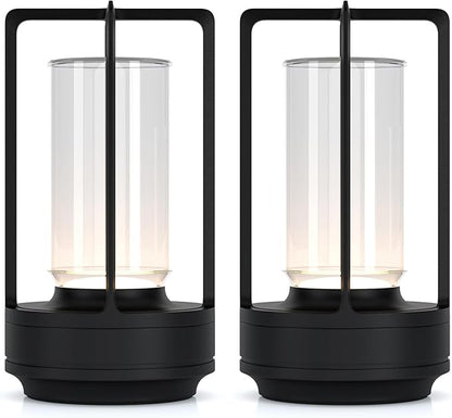 Portable Metal Table Lamp for Indoor/Outdoor ,Rechargeable Cordless LED Lamp, 3-Colour Infinitely Dimming Battery Powered Small Desk Lamp, Restaurant/Bedroom/Bar/Coffee/Camping Light (Black Set of 2)