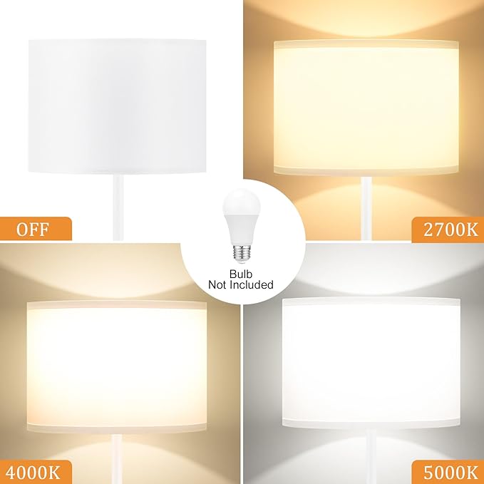 Ambimall 60'' Modern Floor Lamp with Shade, Tall Lamps for Living Room, Bedroom, Office, Dining Room, White Shade with White Pole(Without Bulb)