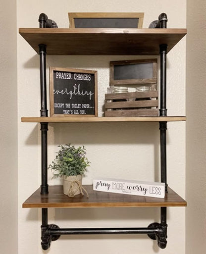 DR.IRON Industrial Pipe Shelving Rustic Bathroom Shelves with Towel Bar, 24" Pipe Shelf Wall Mounted, Farmhouse Bathroom Shelf Storage (3 tier-24)