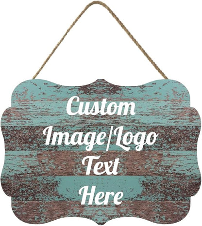Personalized Wooden Welcome Sign Front Door Decor Home Sign Customized Image/Text Hanging Farmhouse Decorations for Home Office 11.2 * 8 Inch