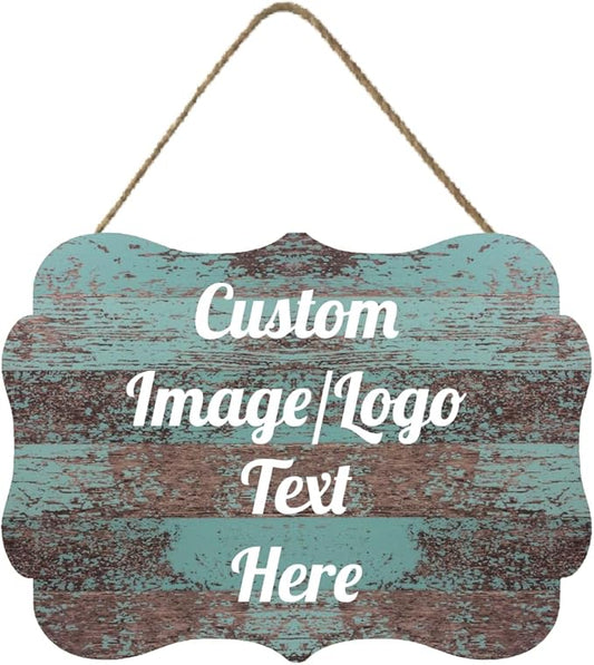 Personalized Wooden Welcome Sign Front Door Decor Home Sign Customized Image/Text Hanging Farmhouse Decorations for Home Office 11.2 * 8 Inch