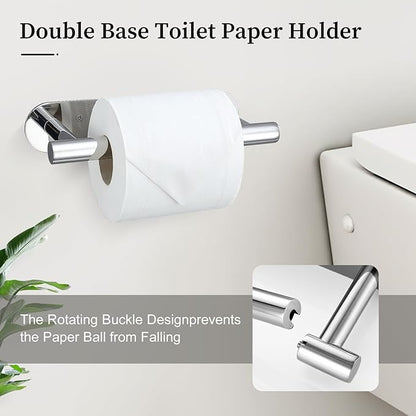 Chrome Toilet Paper Holder, Upgraded SUS304 Stainless Steel Toilet Roll Holder, Modern Double Base Paper Towel Holder Wall Mount for Bathroom, Kitchen, Washroom