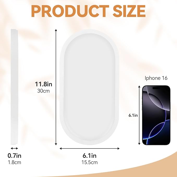 Bamboo Vanity Tray 11.4x6.2 inches, Decorative Vanity Tray for Bathroom Countertop Toilet Tank Farmhouse, White