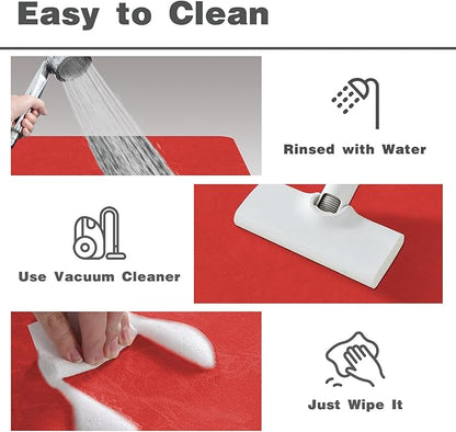 Christmas Bath Mat, Red Bathroom Rugs Non Slip Washable Thin Absorbent Bath Mat Fits Under Door Bathroom Floor Mat Perfect for Bath, Shower, or Sink 17"x59" Red