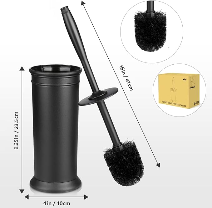 Toilet Brush and Holder 2 Pack, Toilet Bowl Brush with Extra Long Handle, Toilet Scrubber and Covered Holder, Toilet Brushes for Bathroom-Space Saving, Covered Brush, Durable, Deep Cleaning(Black)
