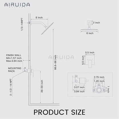 Airuida Shower Faucet Set Bathroom Rain Shower System SUS304 Stainless Steel Single Handle With Male Threads Rough-in Valve Shower Trim Kit 6 Inch Wall Mount Shower Head Brushed Gold