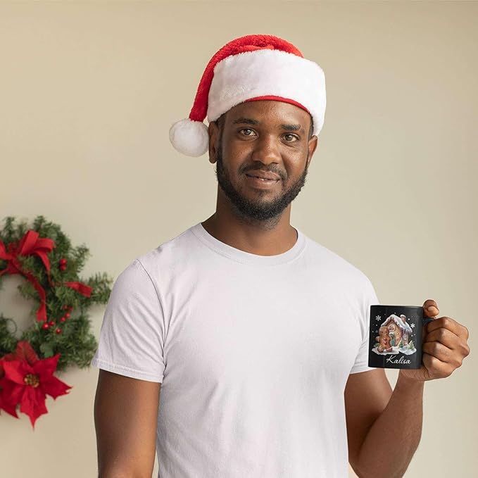 Personalized Christmas Gingerbread Black Cup, Christmas Gingerbread House Design Mug, Customized Name Christmas Coffee Cup 11oz 15oz, Custom Xmas Themed Ceramic Mug, Gift For Son Daughter
