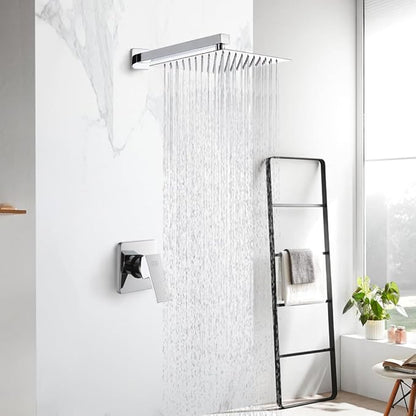 POP SANITARYWARE Shower Faucet Set Chrome Bathroom 10 Inch Rainfall Mixer Shower Head System Wall Mounted Single Handle Shower Trim Kit with Rough-in Valve