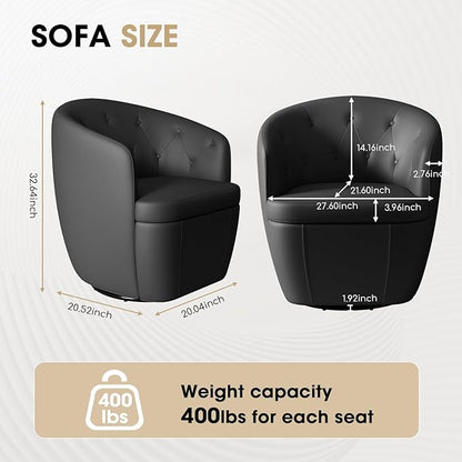 360° Swivel Leather Accent Chair, Modern Barrel Club Chair with Leather Upholstery and Sturdy Base, Comfortable Armchair for Living Room, Bedroom, Reading Nook, Brown