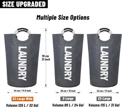 Caroeas 125L Laundry Basket,Large Laundry Hamper, Laundry Bag with Padded Handles, Clothes Hamper Stands Up Well, Collapsible Free Standing Easy Storage Washing Bin (Dark Grey,125L)