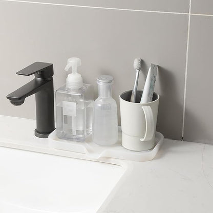 Silicone Bathroom Soap Dishes with Drain Spout-Bathroom and Kitchen Sink Organizer,Sponge Holder,Dish Soap Tray,Perfect for Dispenser,Scrubber,Bottle,Cup on Counter Translucent 9.6"×5.3"