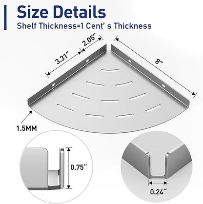 2 Pack Corner Shower Shelves Load Capacity 40 lbs 304 Stainless Steel Shower Corner Shelf Will not Rust 8in Shower Shelf for Inside Shower Brushed Nickel Drilling Installation