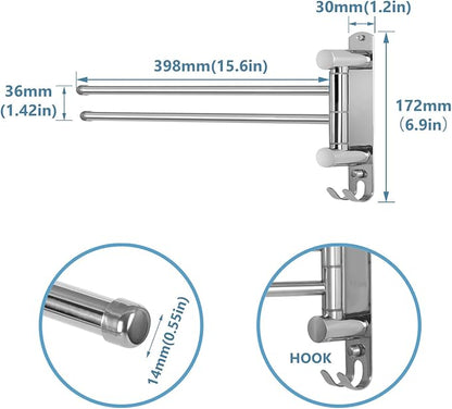 Wall Mounted Towel Rack JSVER 2 Arms Extended Swivel Towel Holder, SUS304 Stainless Steel Towel Racks for Bathroom, Kitchen